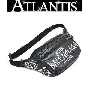 Balenciaga Explorer Graffiti Leather Body Belt Crossbody Bag Black